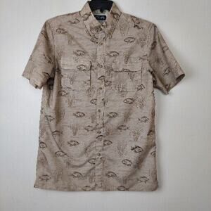 Chaps Men's Fishing Shirt SMALL Fish Print Sport Vented Short Sleeve Button Up
